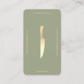 Moderne chef-kok gouden mes sage groene luxe visitekaartje (Voorkant)