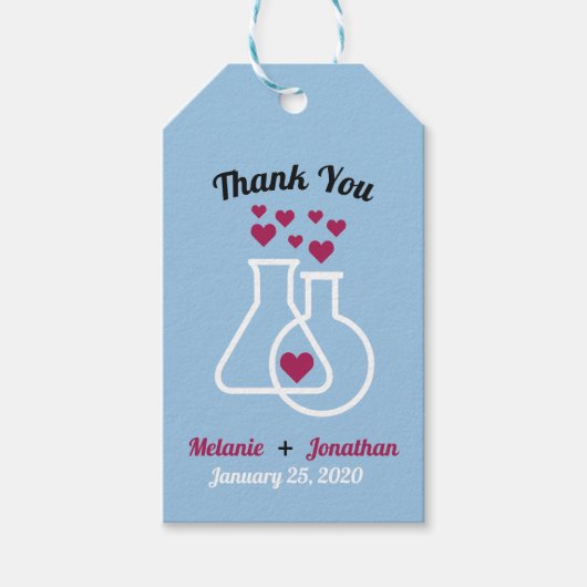 Moderne chemie hart bruiloft dank u cadeaulabel (Voorkant)