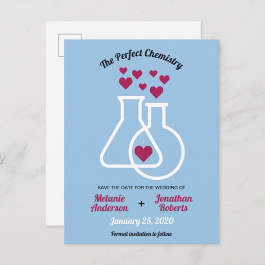 Moderne Chemie Hart Bruiloft Save The Date Aankondigingskaart (Voorkant / Achterkant)