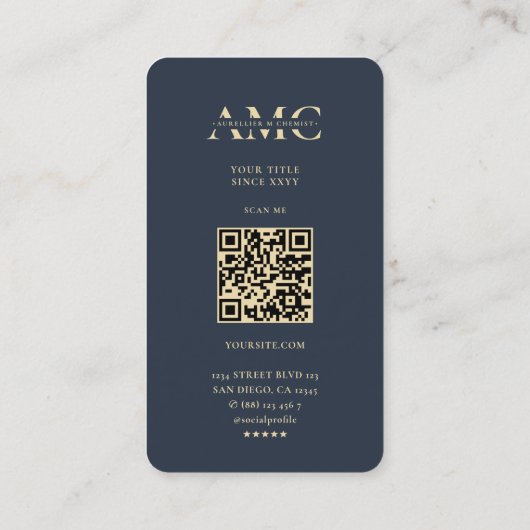 Moderne Chemie Monogram Chemist Donkerblauw Goud Visitekaartje (Achterkant)
