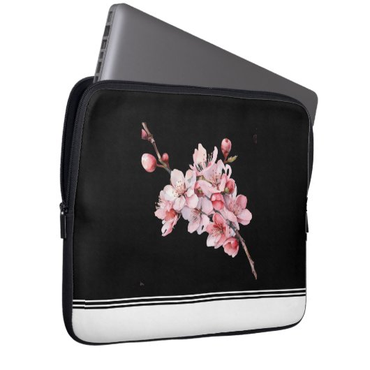 Moderne Cherry Blossom Black Electronics Bag Laptop Sleeve (Voorkant Rechts)