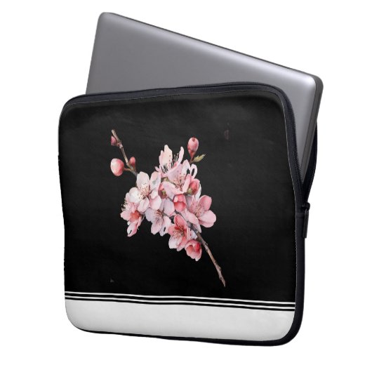 Moderne Cherry Blossom Black Electronics Bag Laptop Sleeve (Voorkant Links)