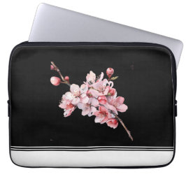 Moderne Cherry Blossom Black Electronics Bag Laptop Sleeve