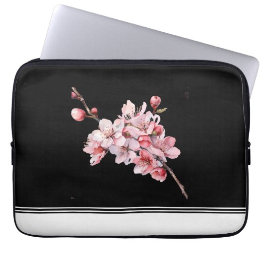 Moderne Cherry Blossom Black Electronics Bag Laptop Sleeve (Voorkant)