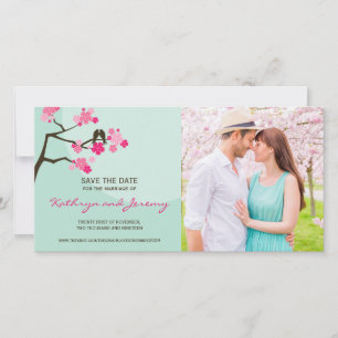 Moderne Cherry Blossom Tortelduifjes sparen de dat Save The Date