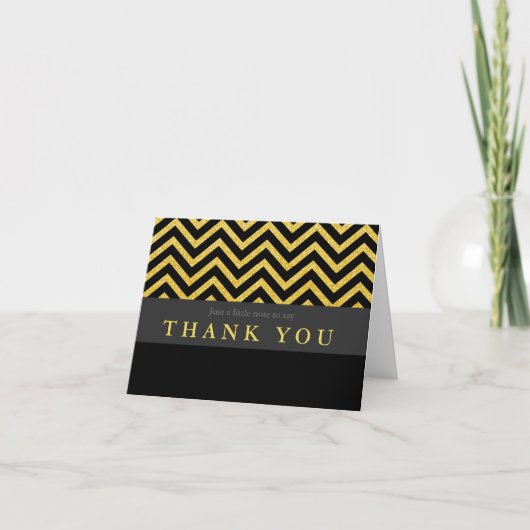Moderne Chevron Black & Gold gevouwen bedankkaart (Voorkant)