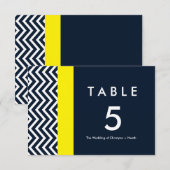 Moderne Chevron Blauwe & Gele Tafel Nummerkaart Kaart (Voorkant / Achterkant)