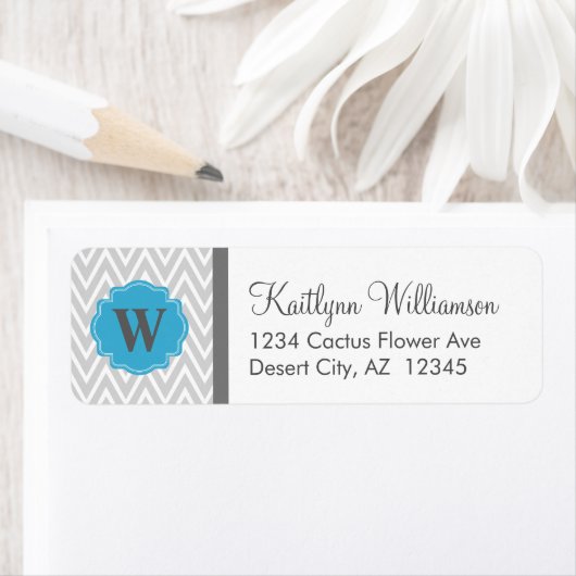 Moderne Chevron Custom Monogram Adresetiketten Etiket (Insitu)