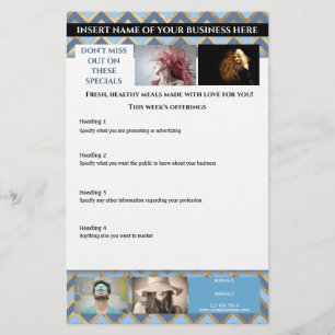 Moderne chevron goudblauw 6-fotohaarstylist flyer