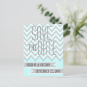 Moderne chevron grijs, aqua bruiloft Save the Date Aankondigingskaart (Staand voorkant)