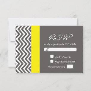 Moderne Chevron Grijs & Geel Huwelijk RSVP Kaart
