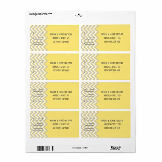 Moderne chevron grijs, gele bruiloft etiket (Full Sheet)