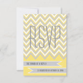 Moderne chevron grijs, gele bruiloft RSVP (Voorkant)