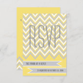 Moderne chevron grijs, gele bruiloft RSVP (Voorkant / Achterkant)