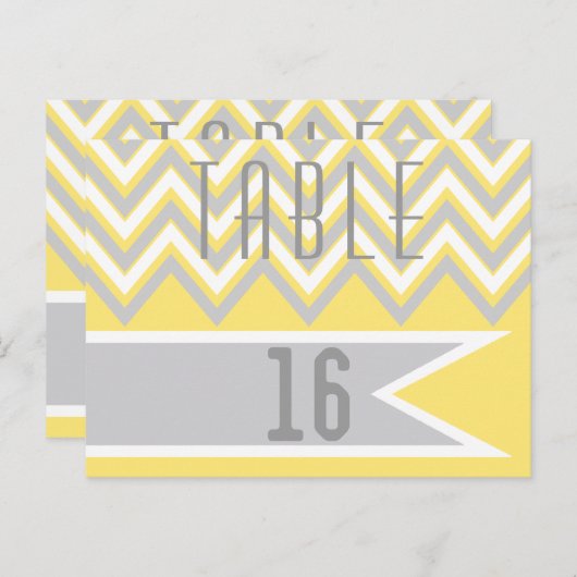 Moderne chevron grijs, gele trouwtafel nummer briefkaart (Voorkant / Achterkant)