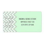 Moderne chevron grijs, mint groene bruiloft etiket (Voorkant)