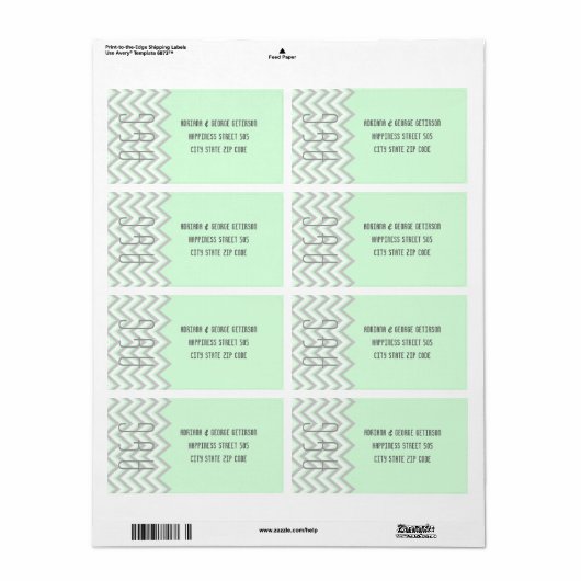 Moderne chevron grijs, mint groene bruiloft etiket (Full Sheet)