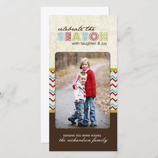 Moderne Chevron kerstkaarten (4x8) Feestdagenkaart (Voorkant / Achterkant)