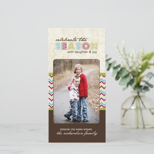 Moderne Chevron kerstkaarten (4x8) Feestdagenkaart (Staand voorkant)