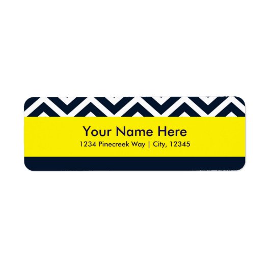 Moderne Chevron Navy Blauwe Gele Adreslabels Etiket (Voorkant)