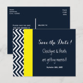Moderne Chevron Navy Blauwe Gele Datum Kaart (Voorkant / Achterkant)