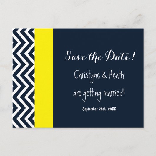 Moderne Chevron Navy Blauwe Gele Datum Kaart (Voorkant)