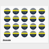 Moderne Chevron Navy Blauwe Gele Feeststicker Ronde Sticker (Vel)