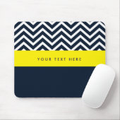 Moderne Chevron Navy Blauwe & Gele Trendy Muismat (Met muis)