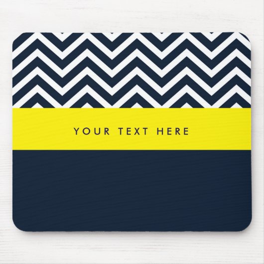 Moderne Chevron Navy Blauwe & Gele Trendy Muismat (Voorkant)