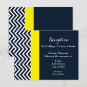 Moderne Chevron Navyblauwe & Gele Ontvangstkaart Kaart (Voorkant / Achterkant)