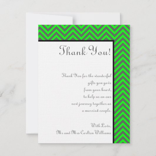 Moderne Chevron Neon Groen/Grijs Dank u Kaart (Voorkant)