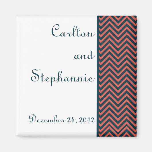 Moderne Chevron Neon koraal/marine bruiloft magnee Magneet (Voorkant)