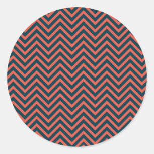 Moderne Chevron Neon koraal/Navy Envelope Seal Ronde Sticker