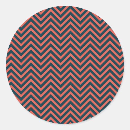 Moderne Chevron Neon koraal/Navy Envelope Seal Ronde Sticker (Voorkant)