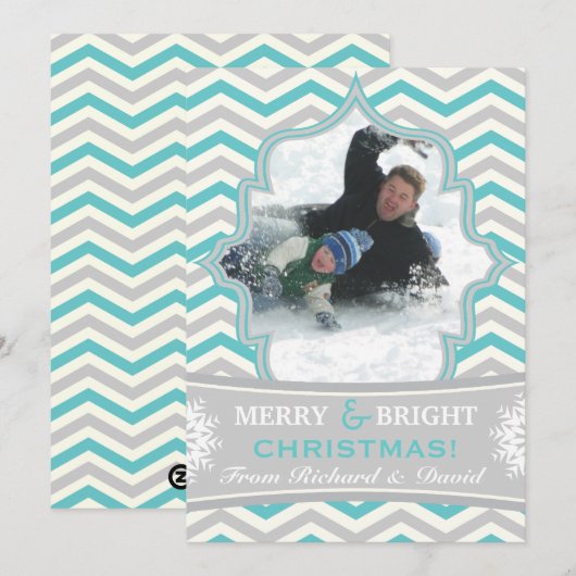 Moderne chevron patroon Kerst platte foto kaart (Voorkant / Achterkant)