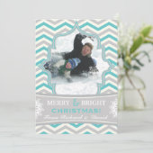 Moderne chevron patroon Kerst platte foto kaart (Staand voorkant)