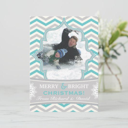 Moderne chevron patroon Kerst platte foto kaart (Staand voorkant)