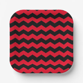Moderne Chevron Stripes zwart en rood patroon Papieren Bordje