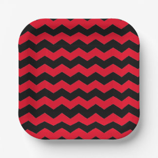 Moderne Chevron Stripes zwart en rood patroon Papieren Bordje