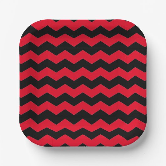 Moderne Chevron Stripes zwart en rood patroon Papieren Bordje (Voorkant)