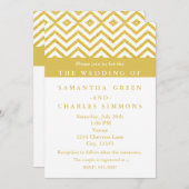 Moderne Chevron Wit & Gouden Bruiloft Uitnodiginge Kaart (Voorkant / Achterkant)
