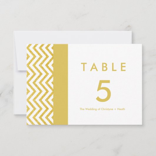 Moderne Chevron Witte & Gouden Tafel Nummerkaart Kaart (Voorkant)