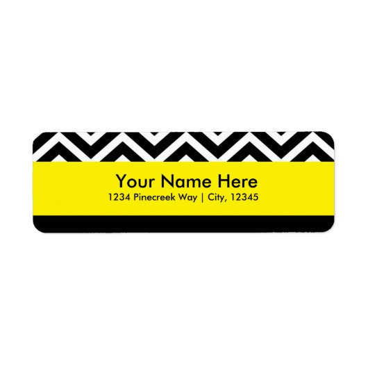 Moderne Chevron Zwart & Geel Adreslabels Etiket (Voorkant)