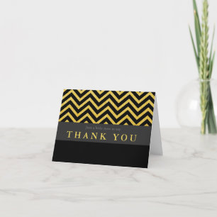 Moderne Chevron Zwart & Goud Vouw Dankkaart Bedankkaart