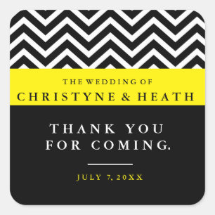 Moderne Chevron Zwarte Gele Elegante Favor Sticker