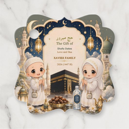 Moderne Chibi Hajj Mabroor Persoonlijk Bedankjes Labels (Voorkant)