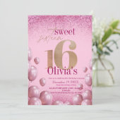 Moderne Chic 16e Verjaardag Roze Ballonnen Glitter Kaart (Staand voorkant)