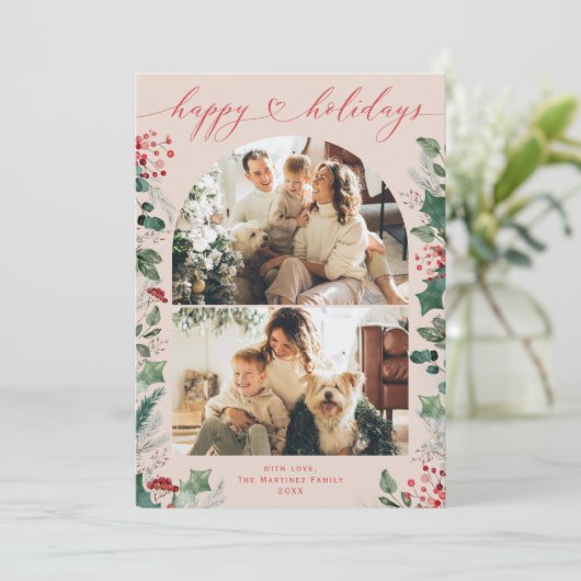 Moderne Chic 2 Foto Groenery  Feestdagenkaart (Staand voorkant)