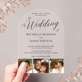 Moderne Chic 3 Fotostrip Kalligrafie Huwelijk Acryl Uitnodigingen