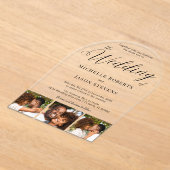 Moderne Chic 3 Fotostrip Kalligrafie Huwelijk Acryl Uitnodigingen (Laagn)